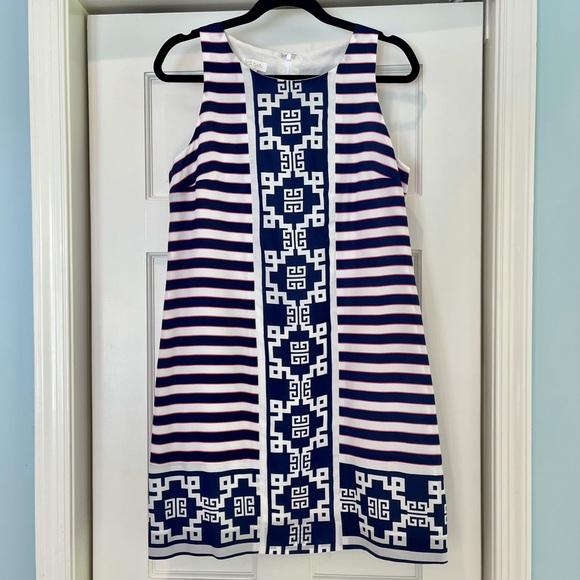 NWOT Britt Ryan Greek Key and Stripe Dress - Picture 1 of 4
